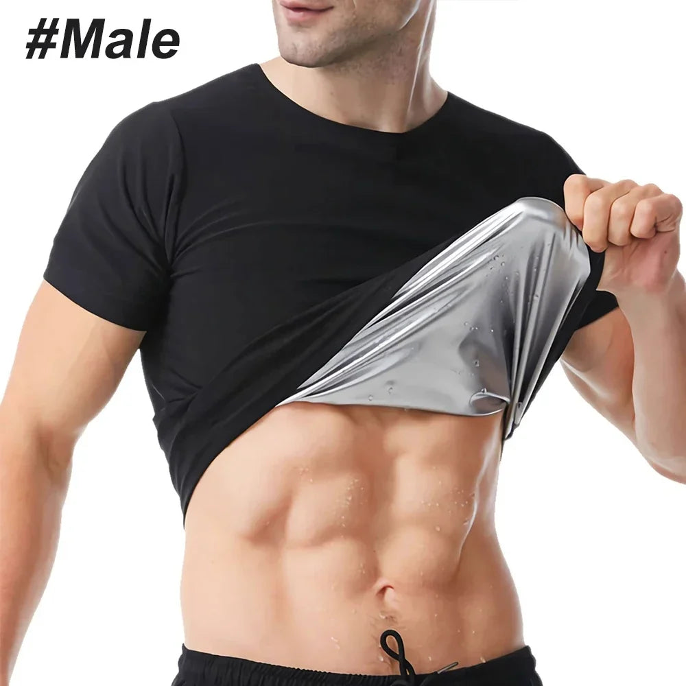 Professional Sauna Suit for Men Women Sweat Sauna Shirt Workout Sauna Vest Short Sleeve Jacket Top Body Shaper Slimming Fitness
