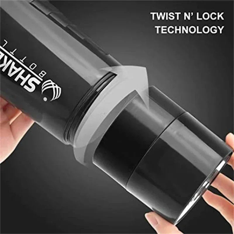 500ML Portable Protein Shaker Cup with Powder Storage Container Mixer Cup Gym Sport Water Bottles with Wire Whisk Ball